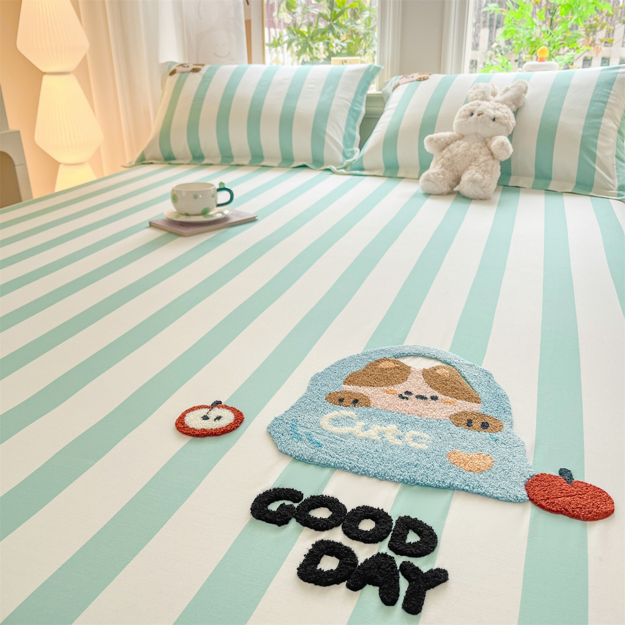 91家纺网 家纺一手货源 找家纺 笙意家纺 2026新款50S全棉纯棉毛巾绣单品床笠床笠单件 海盐萌宠