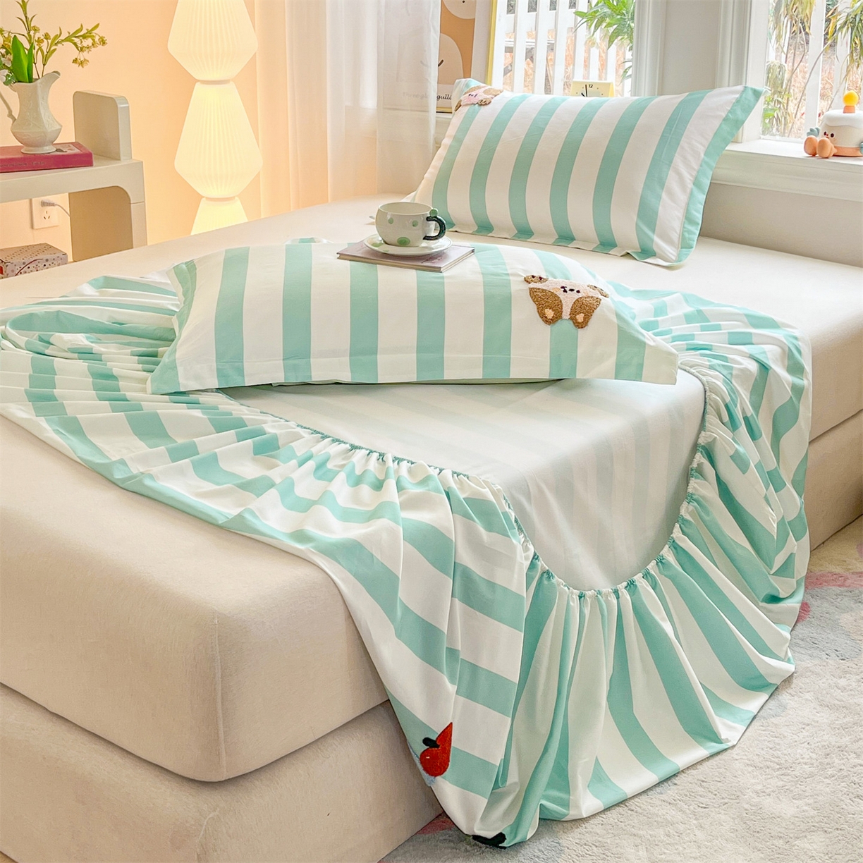 91家纺网 家纺一手货源 找家纺 笙意家纺 2026新款50S全棉纯棉毛巾绣单品床笠床笠单件 海盐萌宠