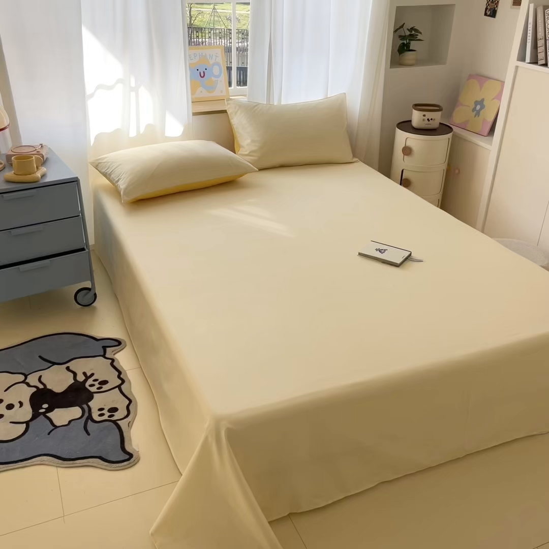 91家纺网 家纺一手货源 找家纺 泽西家纺+V17798841158发大图 2026新款A类全棉纯棉13376单品床单床单单件 奶油黄