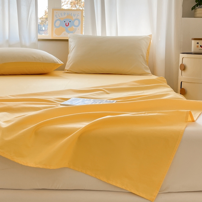 91家纺网 家纺一手货源 找家纺 泽西家纺+V17798841158发大图 2026新款A类全棉纯棉13376单品床单床单单件 柠檬黄