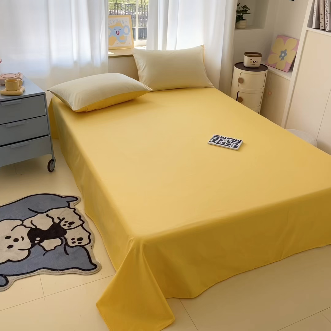 91家纺网 家纺一手货源 找家纺 泽西家纺+V17798841158发大图 2026新款A类全棉纯棉13376单品床单床单单件 柠檬黄