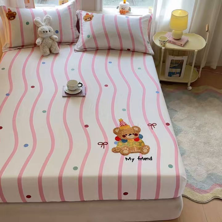 91家纺网 家纺一手货源 找家纺 笙意家纺 2026新款50S全棉纯棉毛巾绣单品床笠床笠单件 派对小熊