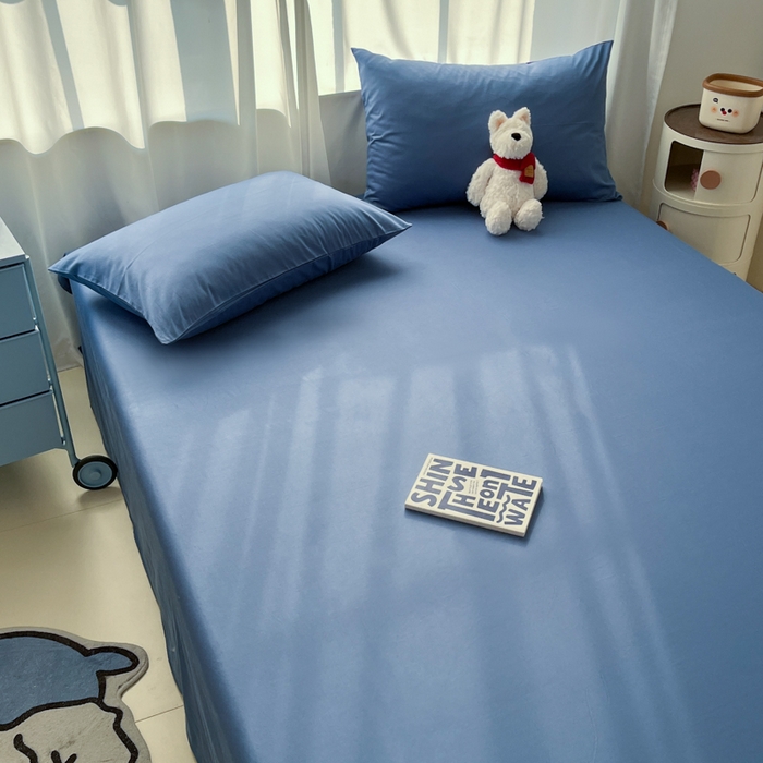 91家纺网 家纺一手货源 找家纺 泽西家纺+V17798841158发大图 2026新款A类全棉纯棉13376单品床单床单单件 牛仔蓝