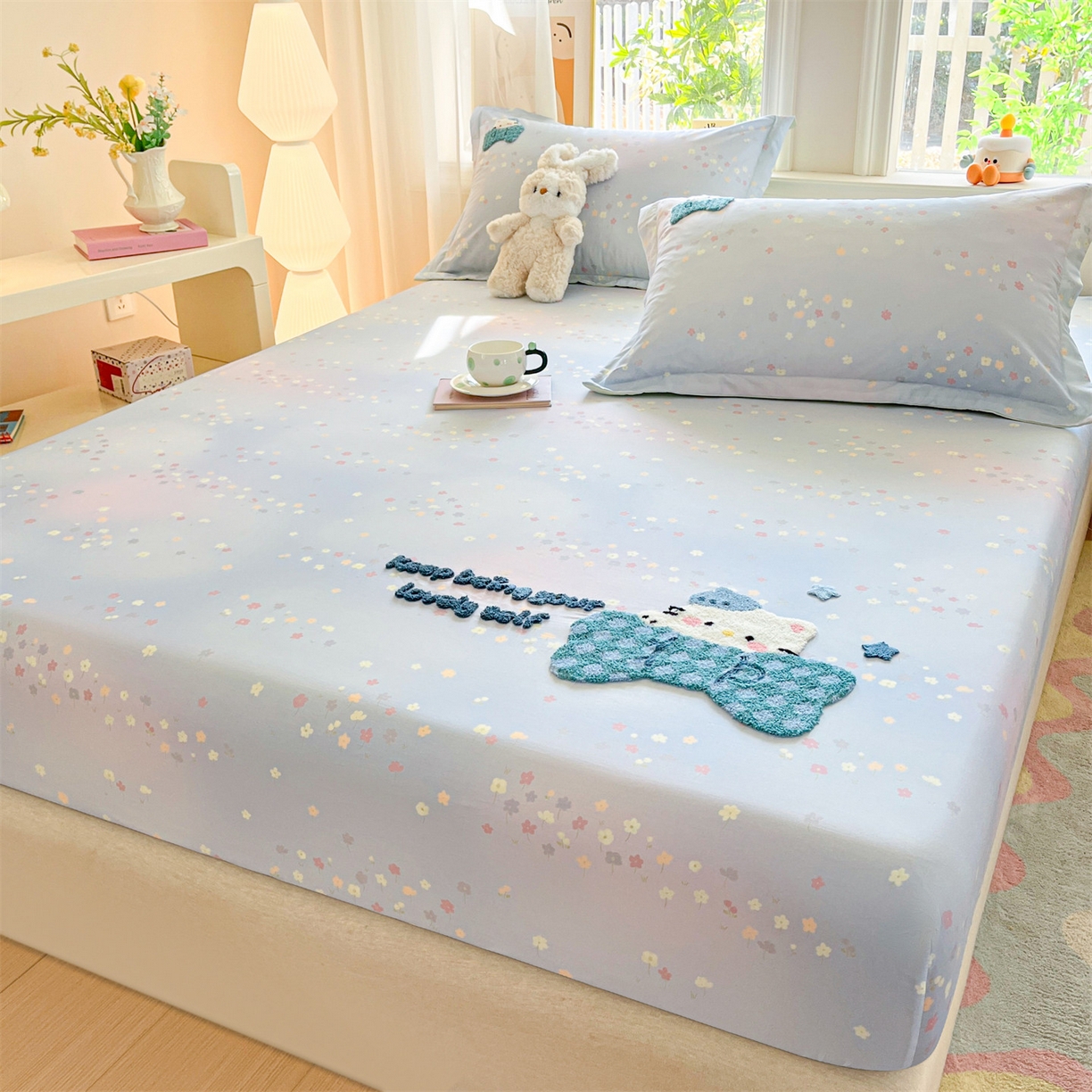 91家纺网 家纺一手货源 找家纺 笙意家纺 2026新款50S全棉纯棉毛巾绣单品床笠床笠单件 甜心kt