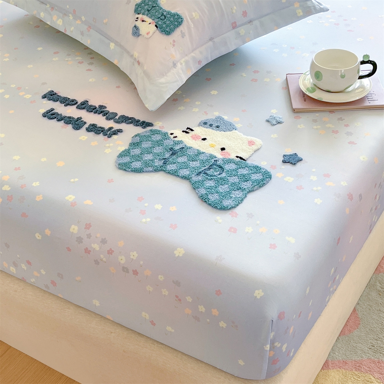 91家纺网 家纺一手货源 找家纺 笙意家纺 2026新款50S全棉纯棉毛巾绣单品床笠床笠单件 甜心kt