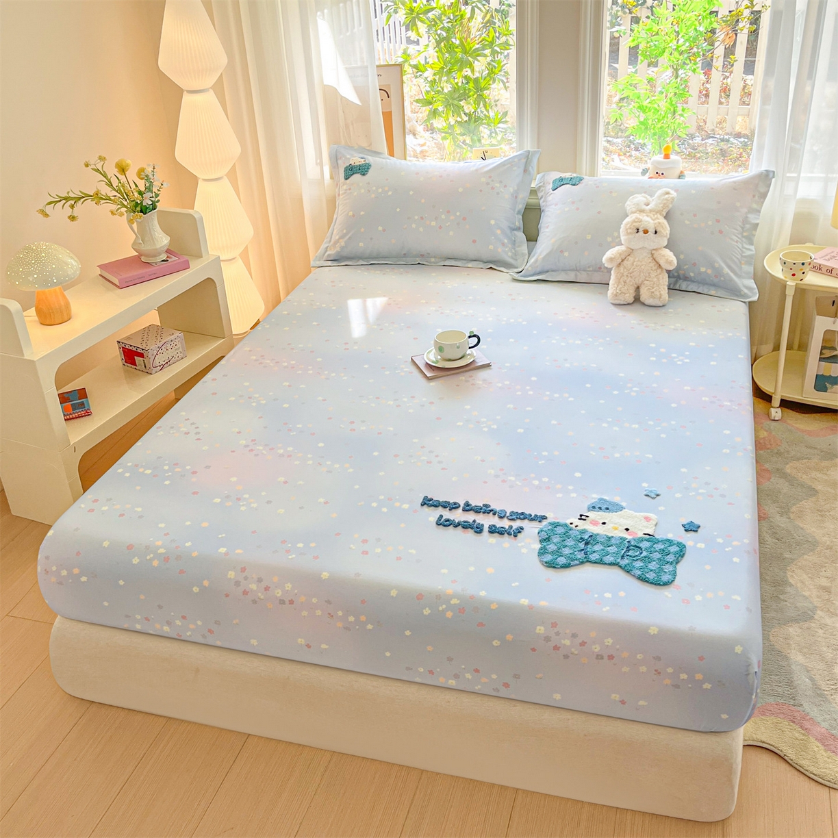 91家纺网 家纺一手货源 找家纺 笙意家纺 2026新款50S全棉纯棉毛巾绣单品床笠床笠单件 甜心kt