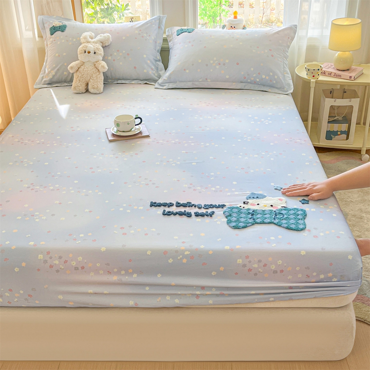 91家纺网 家纺一手货源 找家纺 笙意家纺 2026新款50S全棉纯棉毛巾绣单品床笠床笠单件 甜心kt