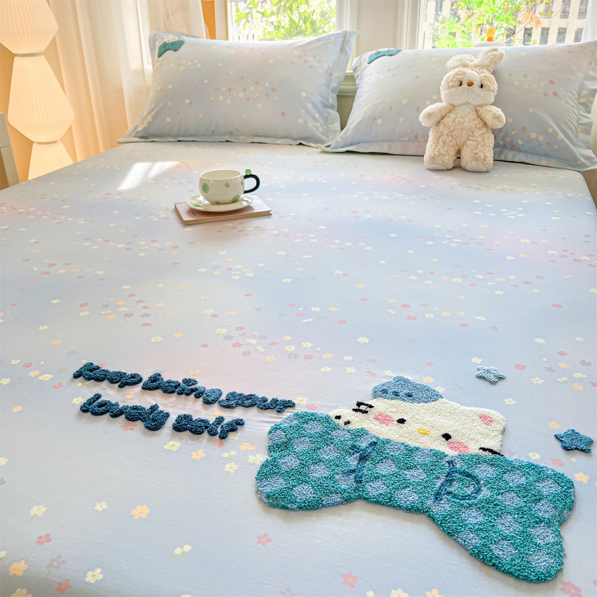 91家纺网 家纺一手货源 找家纺 笙意家纺 2026新款50S全棉纯棉毛巾绣单品床笠床笠单件 甜心kt