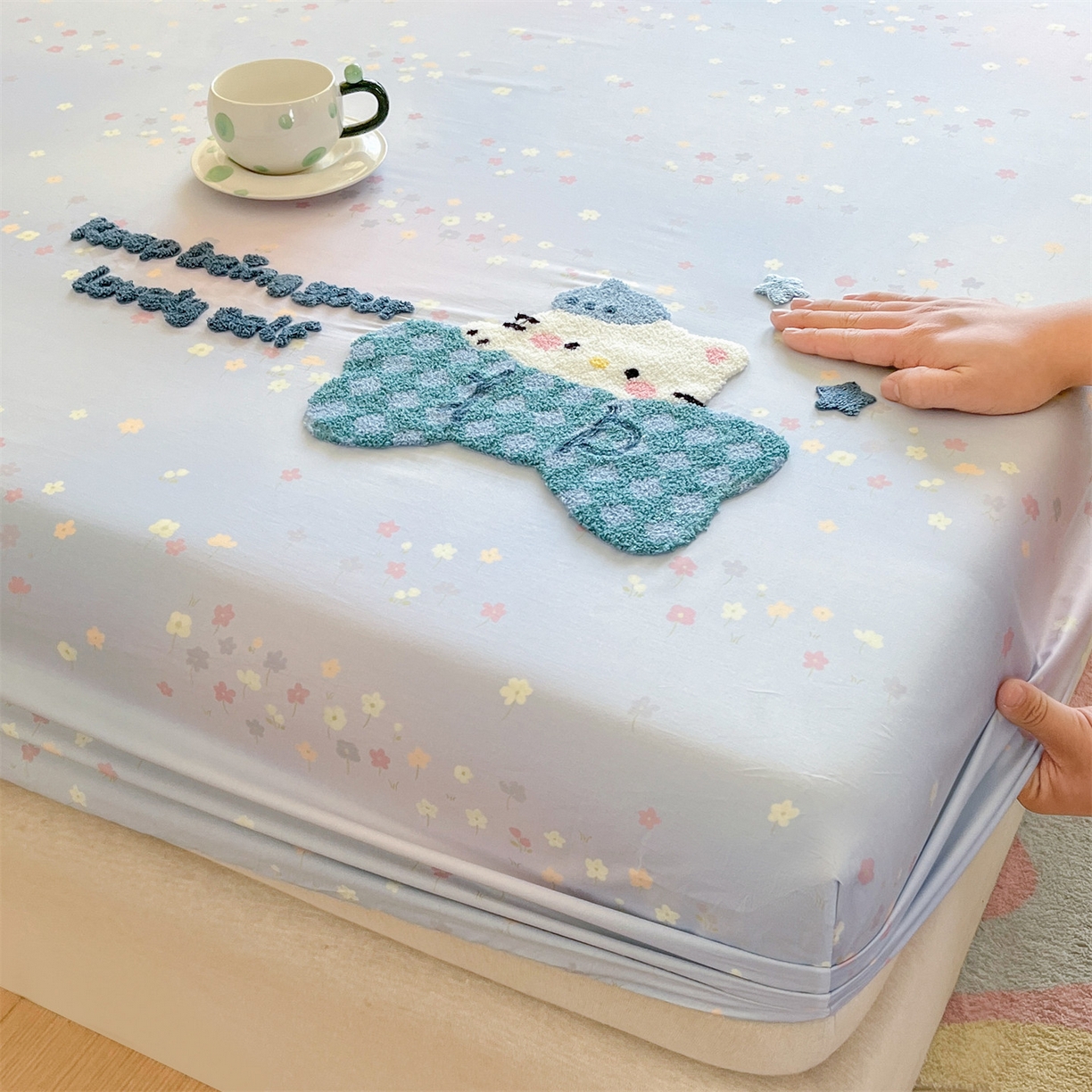 91家纺网 家纺一手货源 找家纺 笙意家纺 2026新款50S全棉纯棉毛巾绣单品床笠床笠单件 甜心kt