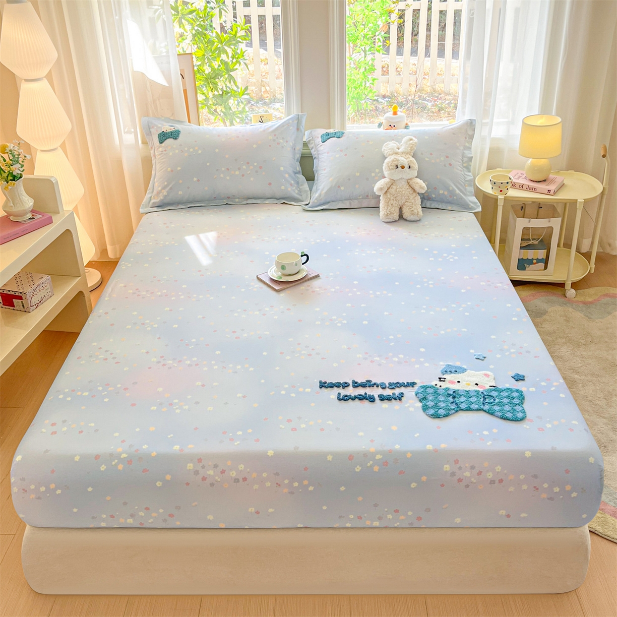 91家纺网 家纺一手货源 找家纺 笙意家纺 2026新款50S全棉纯棉毛巾绣单品床笠床笠单件 甜心kt