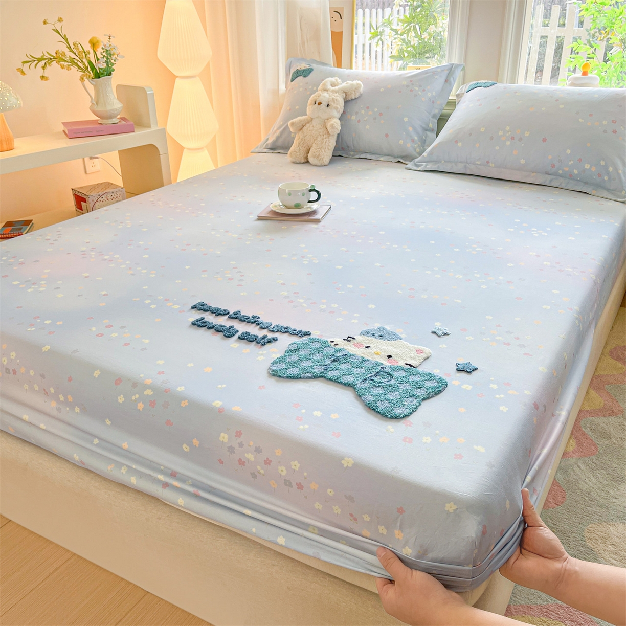 91家纺网 家纺一手货源 找家纺 笙意家纺 2026新款50S全棉纯棉毛巾绣单品床笠床笠单件 甜心kt