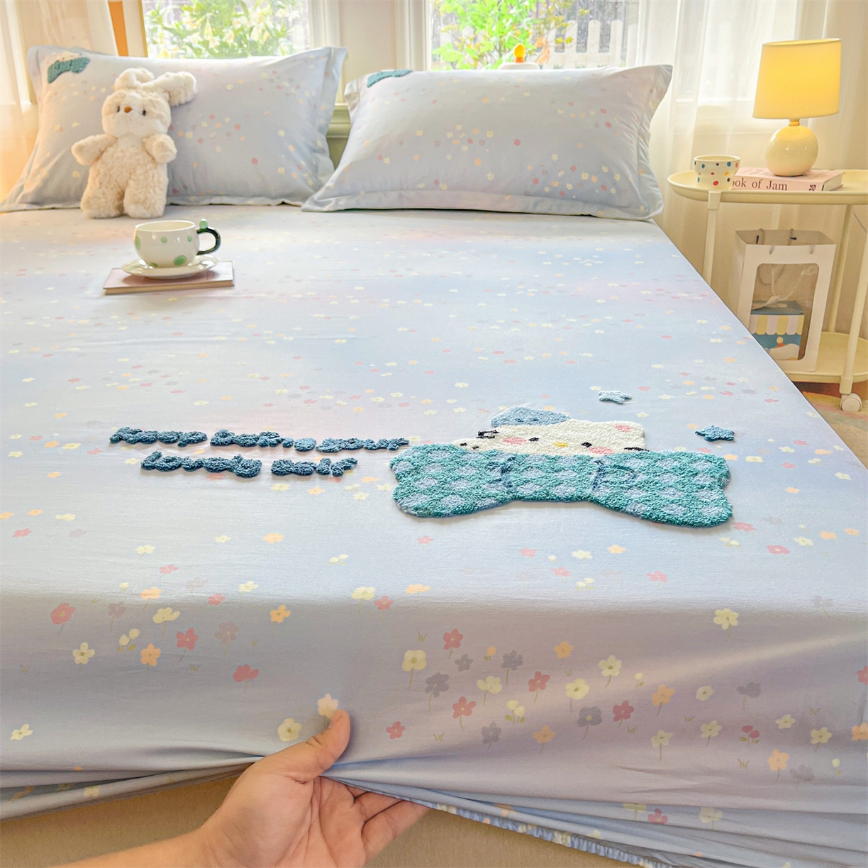 91家纺网 家纺一手货源 找家纺 笙意家纺 2026新款50S全棉纯棉毛巾绣单品床笠床笠单件 甜心kt