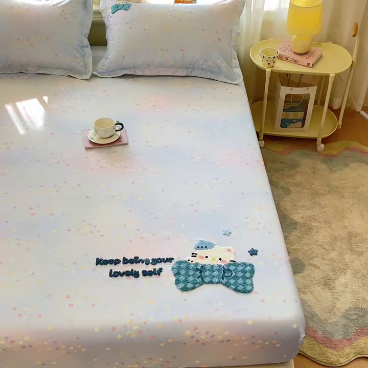 91家纺网 家纺一手货源 找家纺 笙意家纺 2026新款50S全棉纯棉毛巾绣单品床笠床笠单件 甜心kt