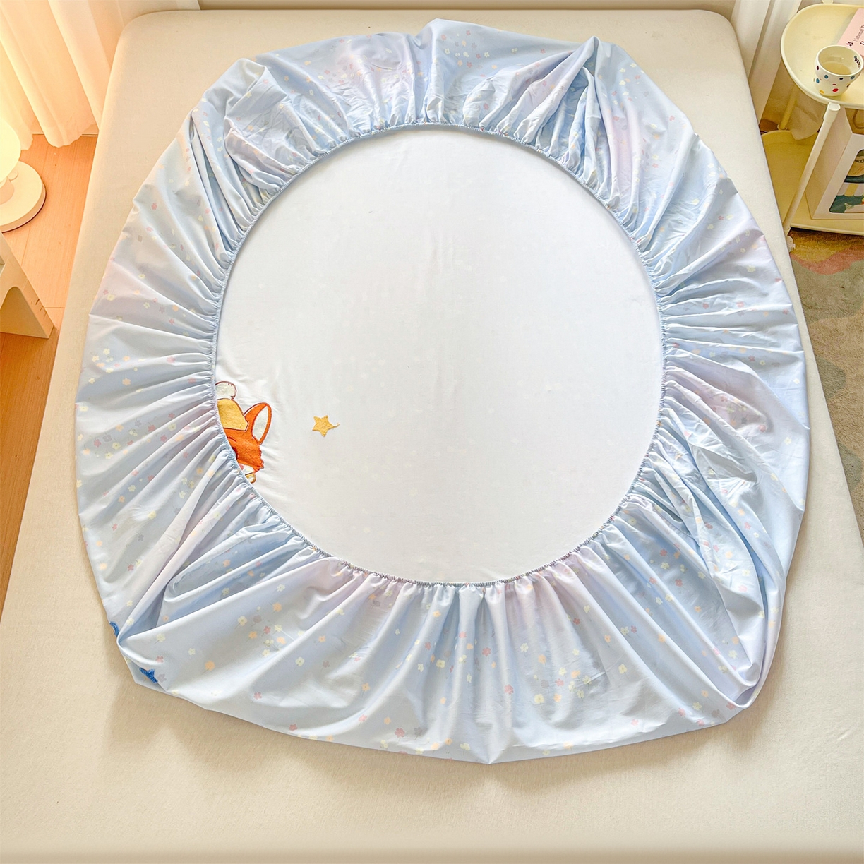 91家纺网 家纺一手货源 找家纺 笙意家纺 2026新款50S全棉纯棉毛巾绣单品床笠床笠单件 星甜狐兔