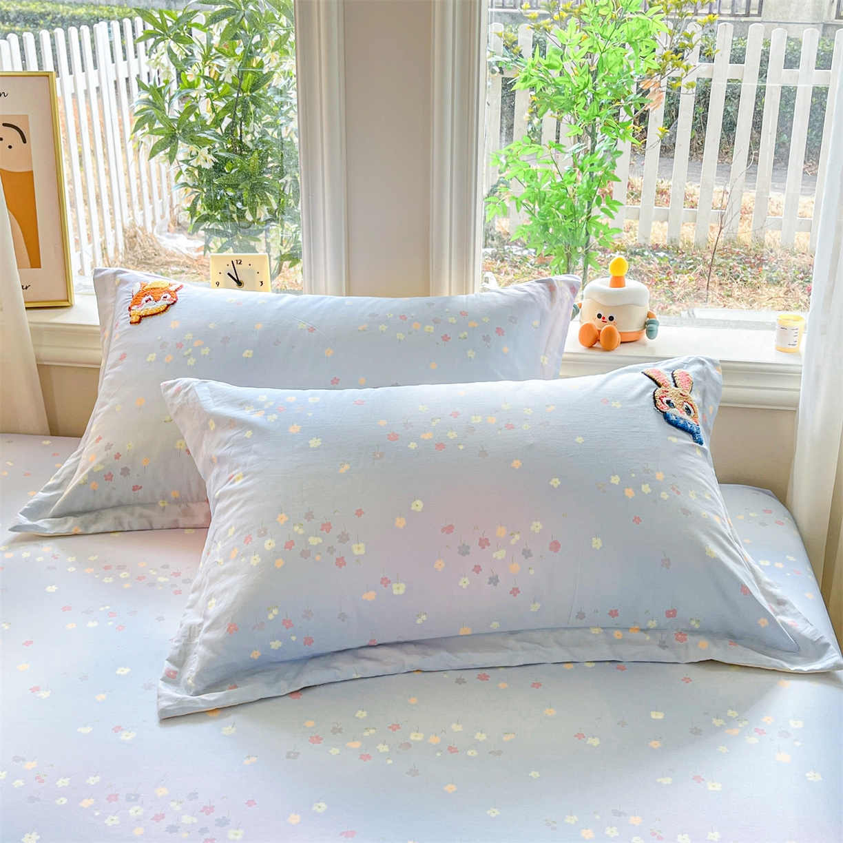 91家纺网 家纺一手货源 找家纺 笙意家纺 2026新款50S全棉纯棉毛巾绣单品床笠床笠单件 星甜狐兔