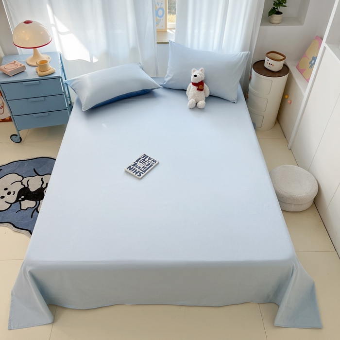 泽西家纺+V17798841158发大图 2026新款A类全棉纯棉13376单品床单床单单件 晴空蓝