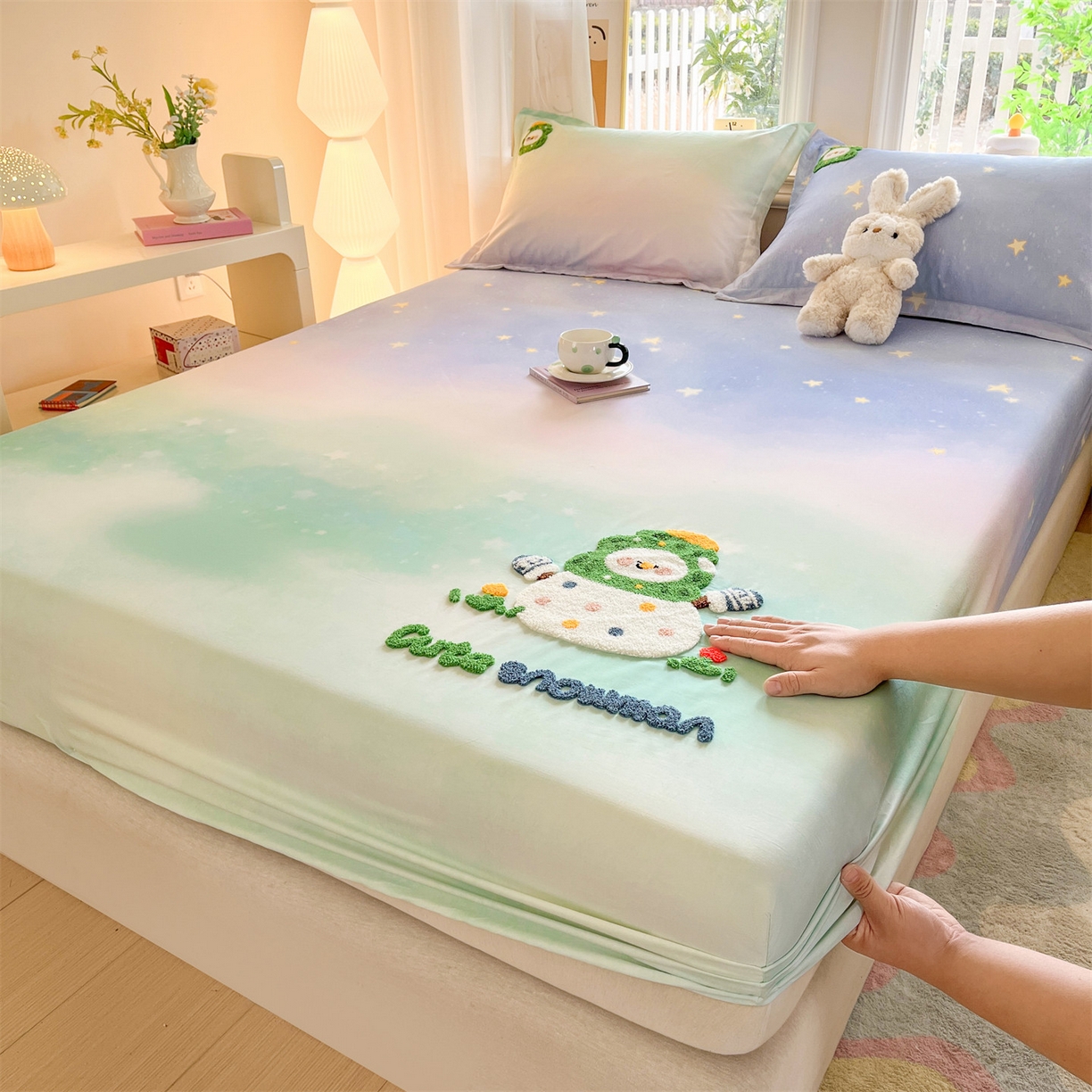 笙意家纺 2026新款50S全棉纯棉毛巾绣单品床笠床笠单件 星野雪人