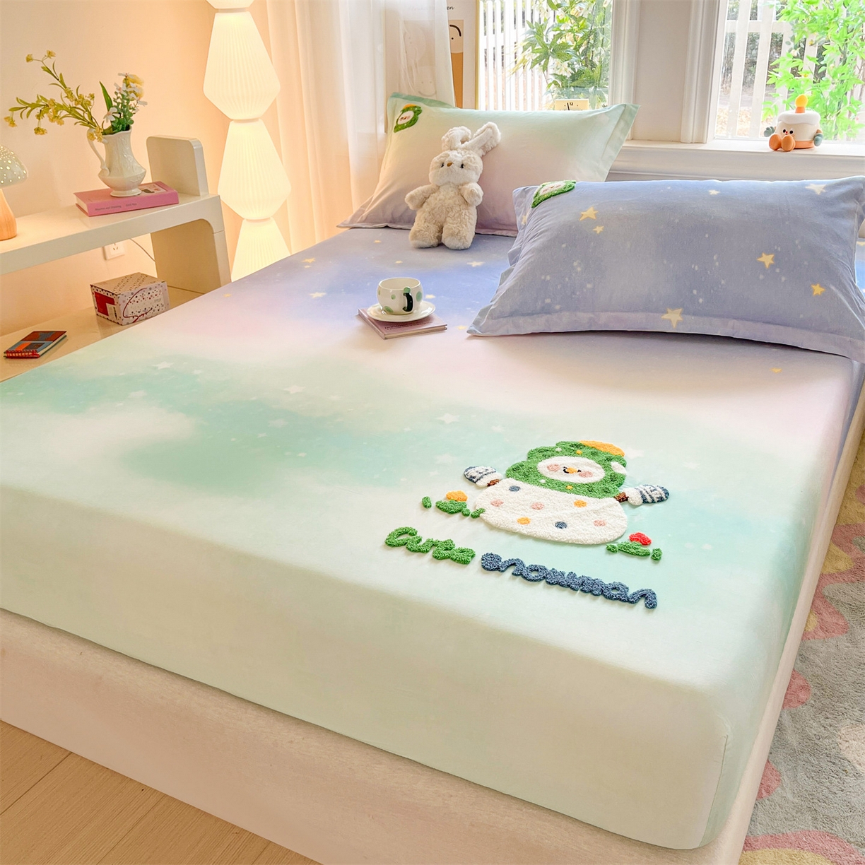 91家纺网 家纺一手货源 找家纺 笙意家纺 2026新款50S全棉纯棉毛巾绣单品床笠床笠单件 星野雪人