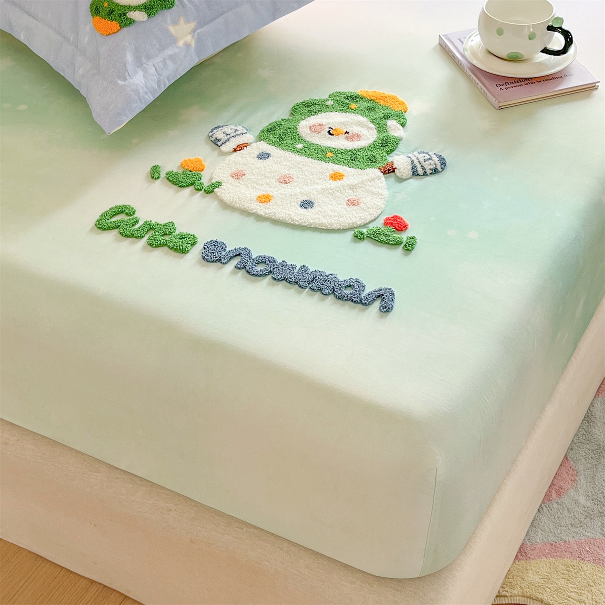 91家纺网 家纺一手货源 找家纺 笙意家纺 2026新款50S全棉纯棉毛巾绣单品床笠床笠单件 星野雪人