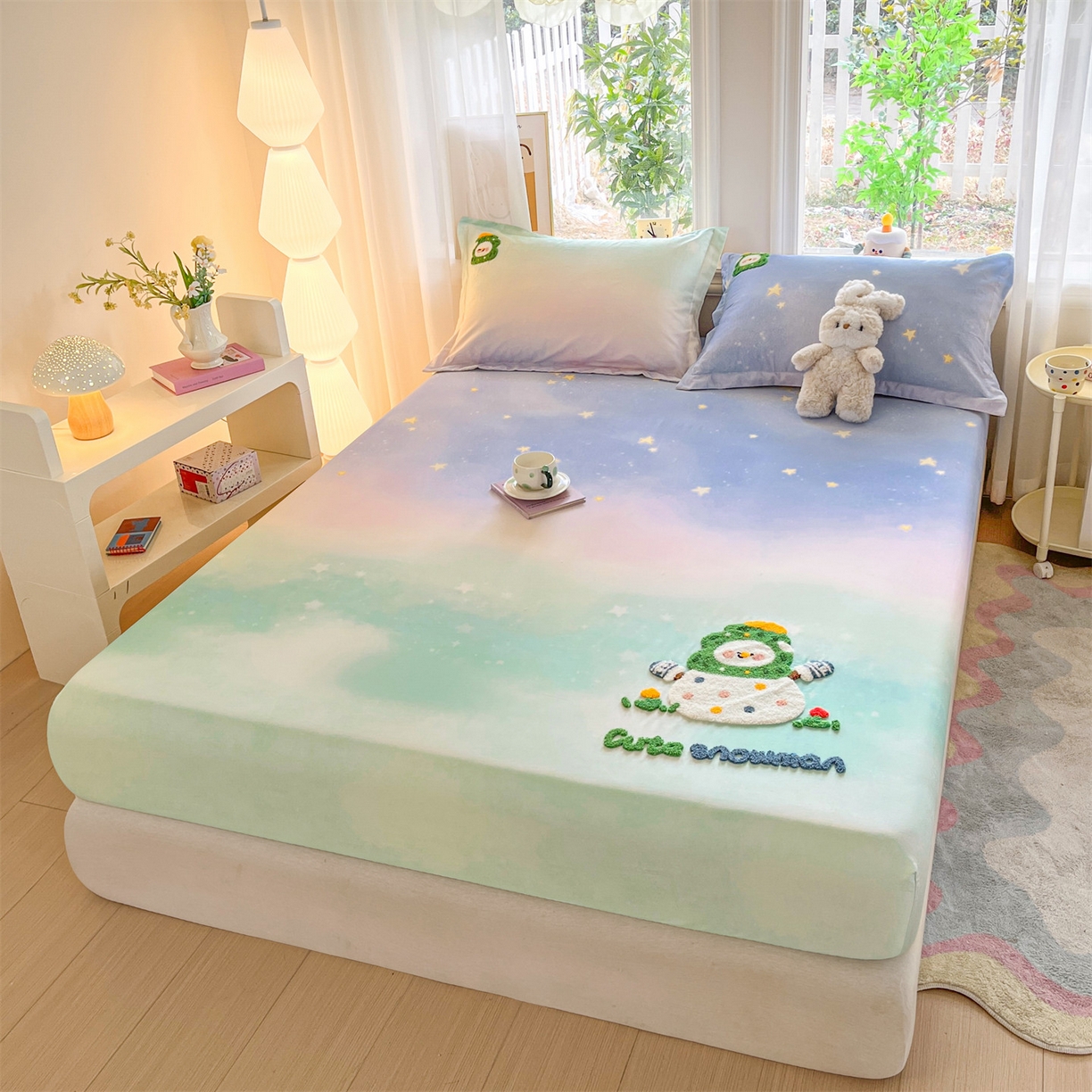 91家纺网 家纺一手货源 找家纺 笙意家纺 2026新款50S全棉纯棉毛巾绣单品床笠床笠单件 星野雪人