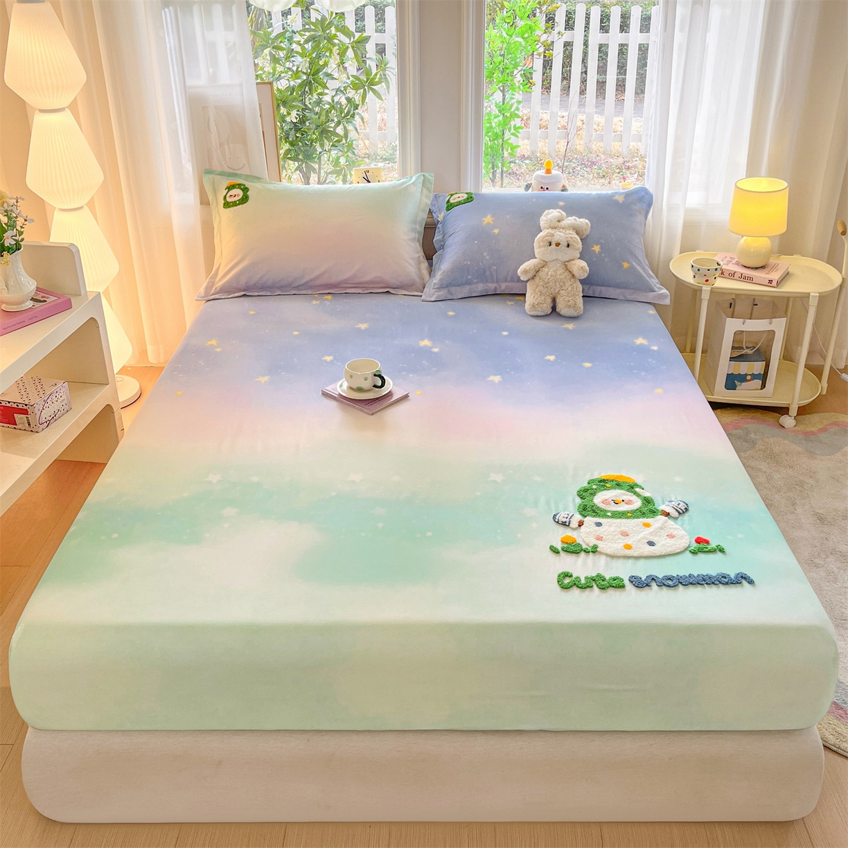 91家纺网 家纺一手货源 找家纺 笙意家纺 2026新款50S全棉纯棉毛巾绣单品床笠床笠单件 星野雪人