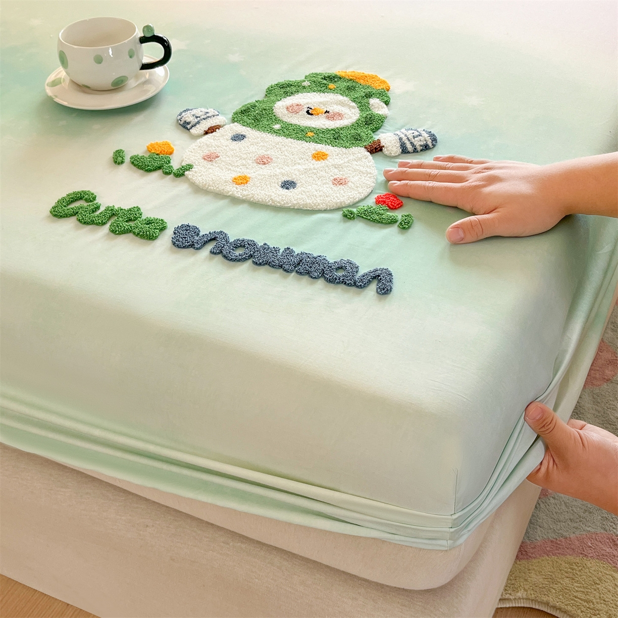 91家纺网 家纺一手货源 找家纺 笙意家纺 2026新款50S全棉纯棉毛巾绣单品床笠床笠单件 星野雪人