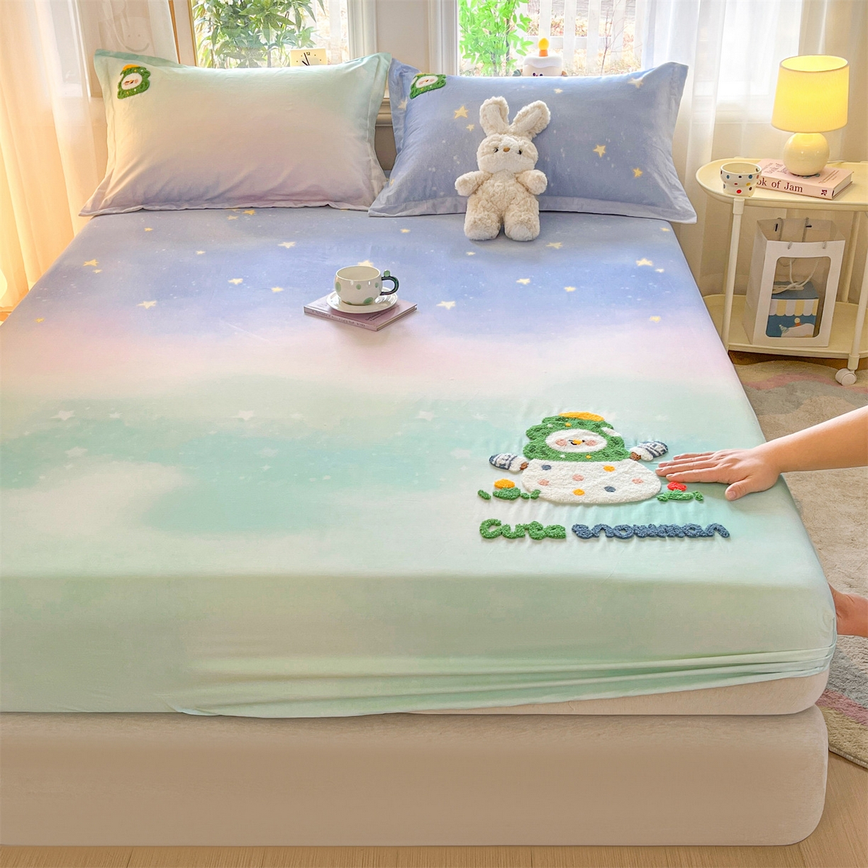 91家纺网 家纺一手货源 找家纺 笙意家纺 2026新款50S全棉纯棉毛巾绣单品床笠床笠单件 星野雪人