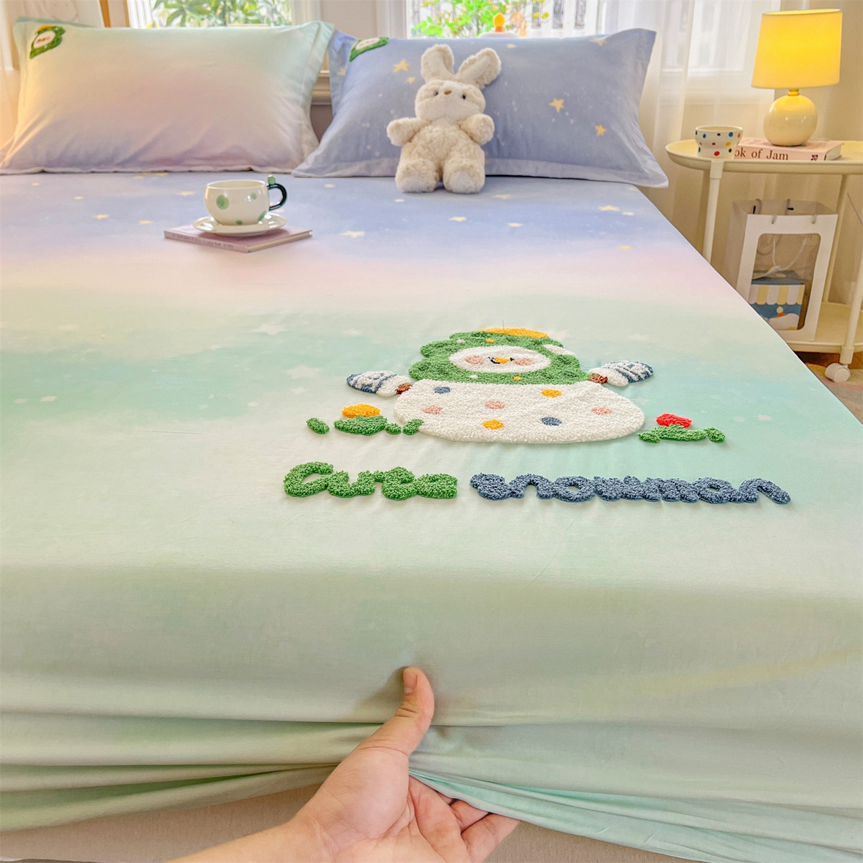 91家纺网 家纺一手货源 找家纺 笙意家纺 2026新款50S全棉纯棉毛巾绣单品床笠床笠单件 星野雪人