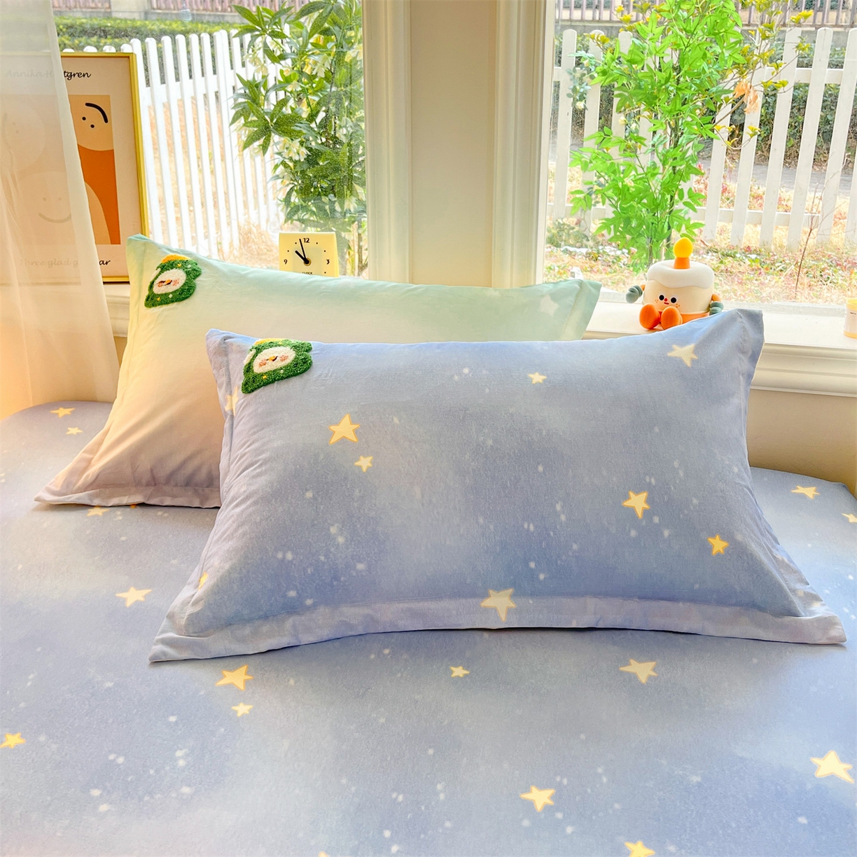 91家纺网 家纺一手货源 找家纺 笙意家纺 2026新款50S全棉纯棉毛巾绣单品床笠床笠单件 星野雪人