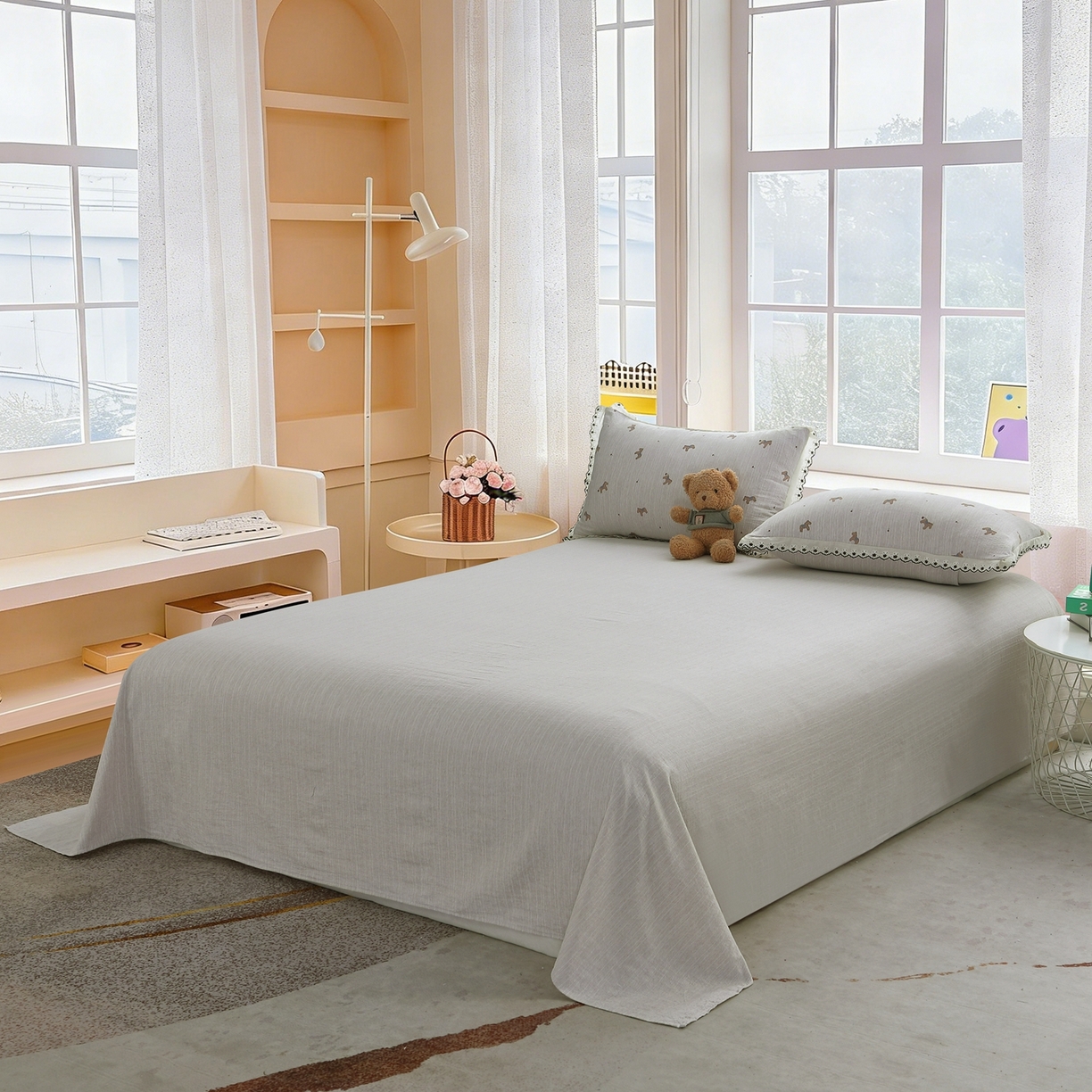 91家纺网 家纺一手货源 找家纺 恋之语 2026新款全棉花边色织水洗棉花边四件套 浅棕汪汪