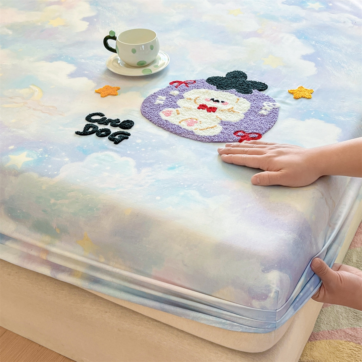 91家纺网 家纺一手货源 找家纺 笙意家纺 2026新款50S全棉纯棉毛巾绣单品床笠床笠单件 星云萌犬