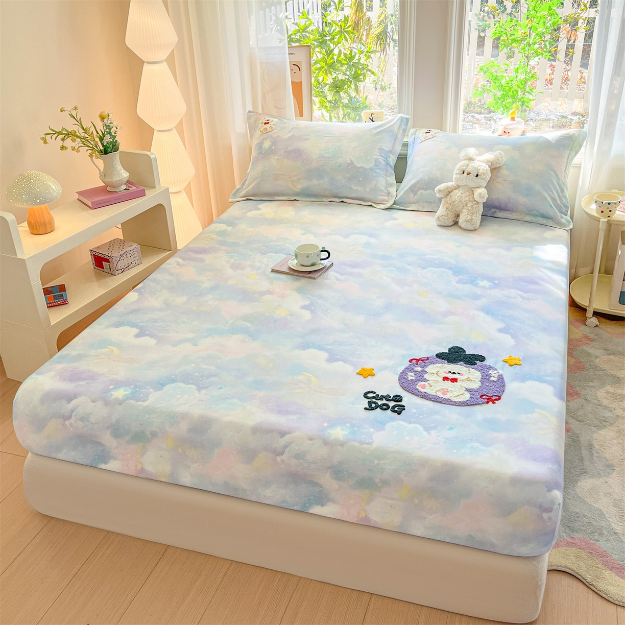 91家纺网 家纺一手货源 找家纺 笙意家纺 2026新款50S全棉纯棉毛巾绣单品床笠床笠单件 星云萌犬