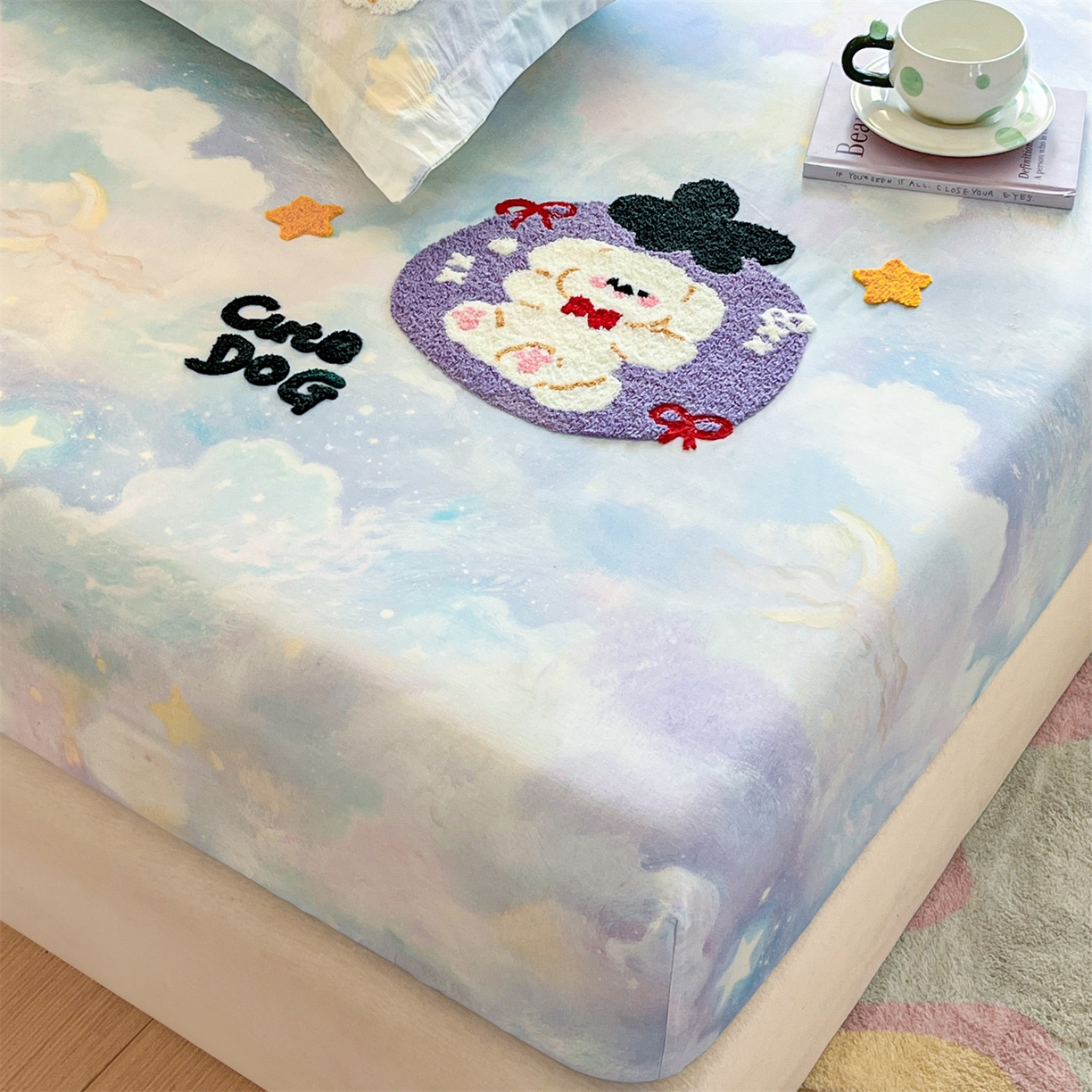 91家纺网 家纺一手货源 找家纺 笙意家纺 2026新款50S全棉纯棉毛巾绣单品床笠床笠单件 星云萌犬