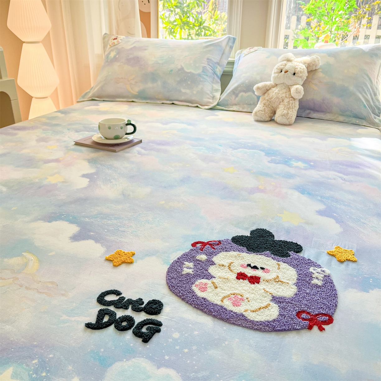 91家纺网 家纺一手货源 找家纺 笙意家纺 2026新款50S全棉纯棉毛巾绣单品床笠床笠单件 星云萌犬