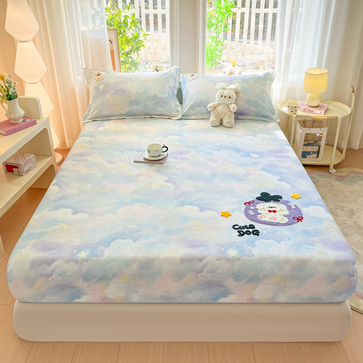 91家纺网 家纺一手货源 找家纺 笙意家纺 2026新款50S全棉纯棉毛巾绣单品床笠床笠单件 星云萌犬