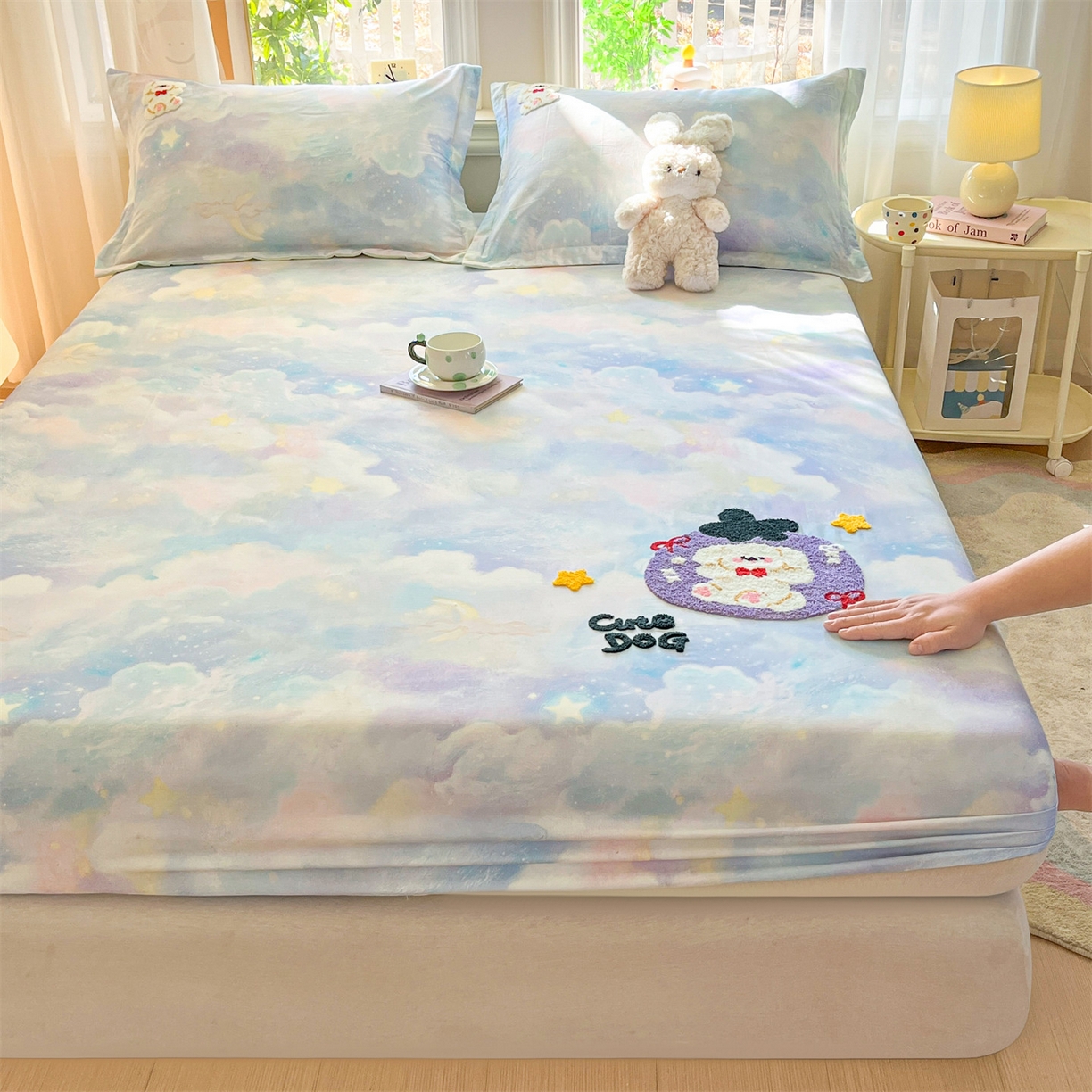 91家纺网 家纺一手货源 找家纺 笙意家纺 2026新款50S全棉纯棉毛巾绣单品床笠床笠单件 星云萌犬