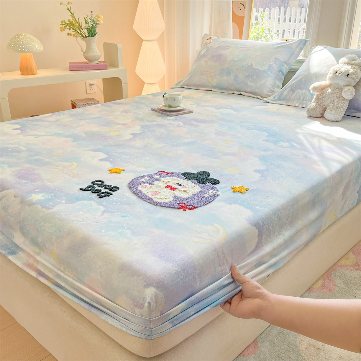 91家纺网 家纺一手货源 找家纺 笙意家纺 2026新款50S全棉纯棉毛巾绣单品床笠床笠单件 星云萌犬