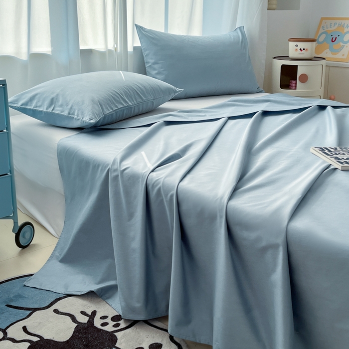 91家纺网 家纺一手货源 找家纺 泽西家纺+V17798841158发大图 2026新款A类全棉纯棉13376单品床单床单单件 雾蓝