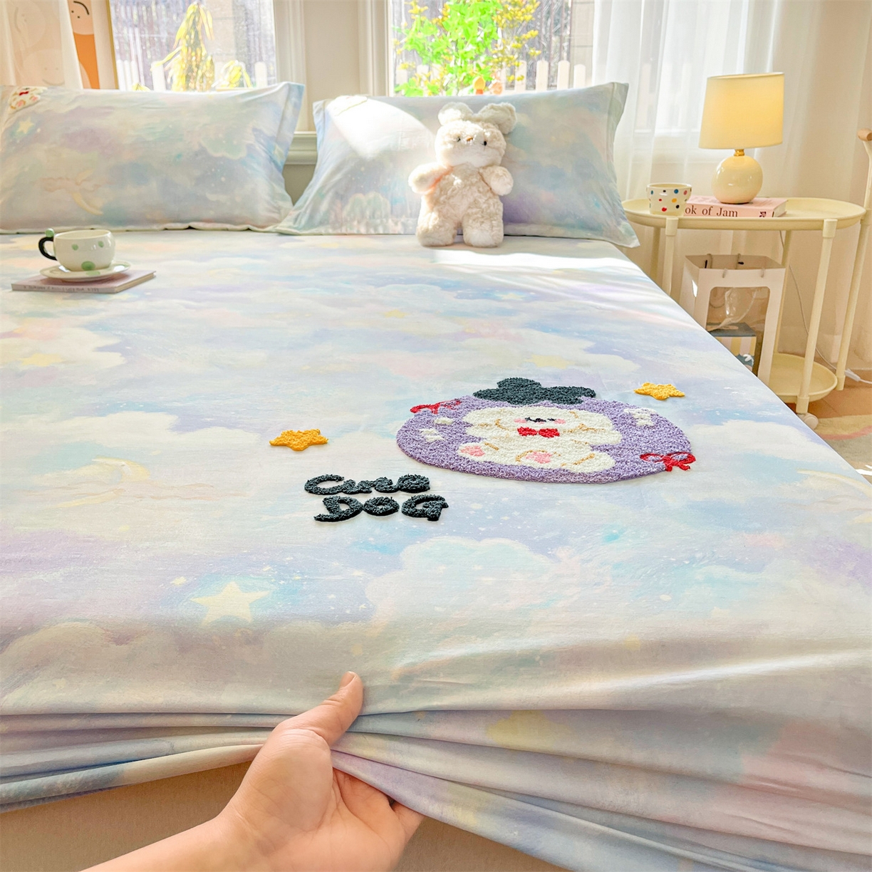 91家纺网 家纺一手货源 找家纺 笙意家纺 2026新款50S全棉纯棉毛巾绣单品床笠床笠单件 星云萌犬