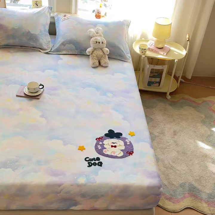 91家纺网 家纺一手货源 找家纺 笙意家纺 2026新款50S全棉纯棉毛巾绣单品床笠床笠单件 星云萌犬