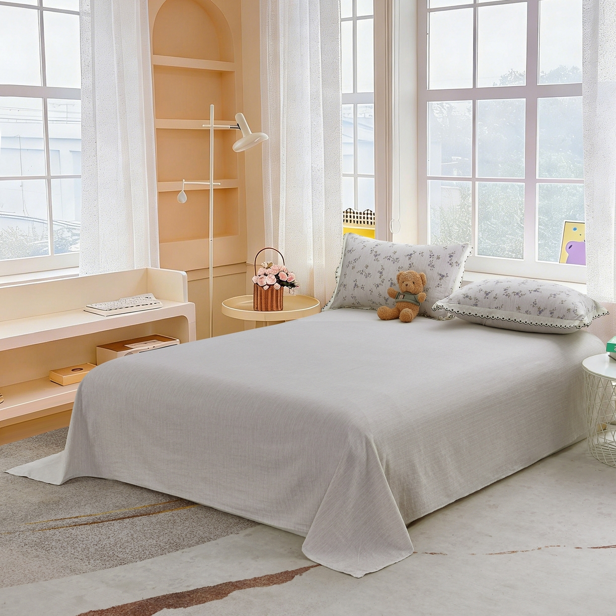 91家纺网 家纺一手货源 找家纺 恋之语 2026新款全棉花边色织水洗棉花边四件套 紫雾星花