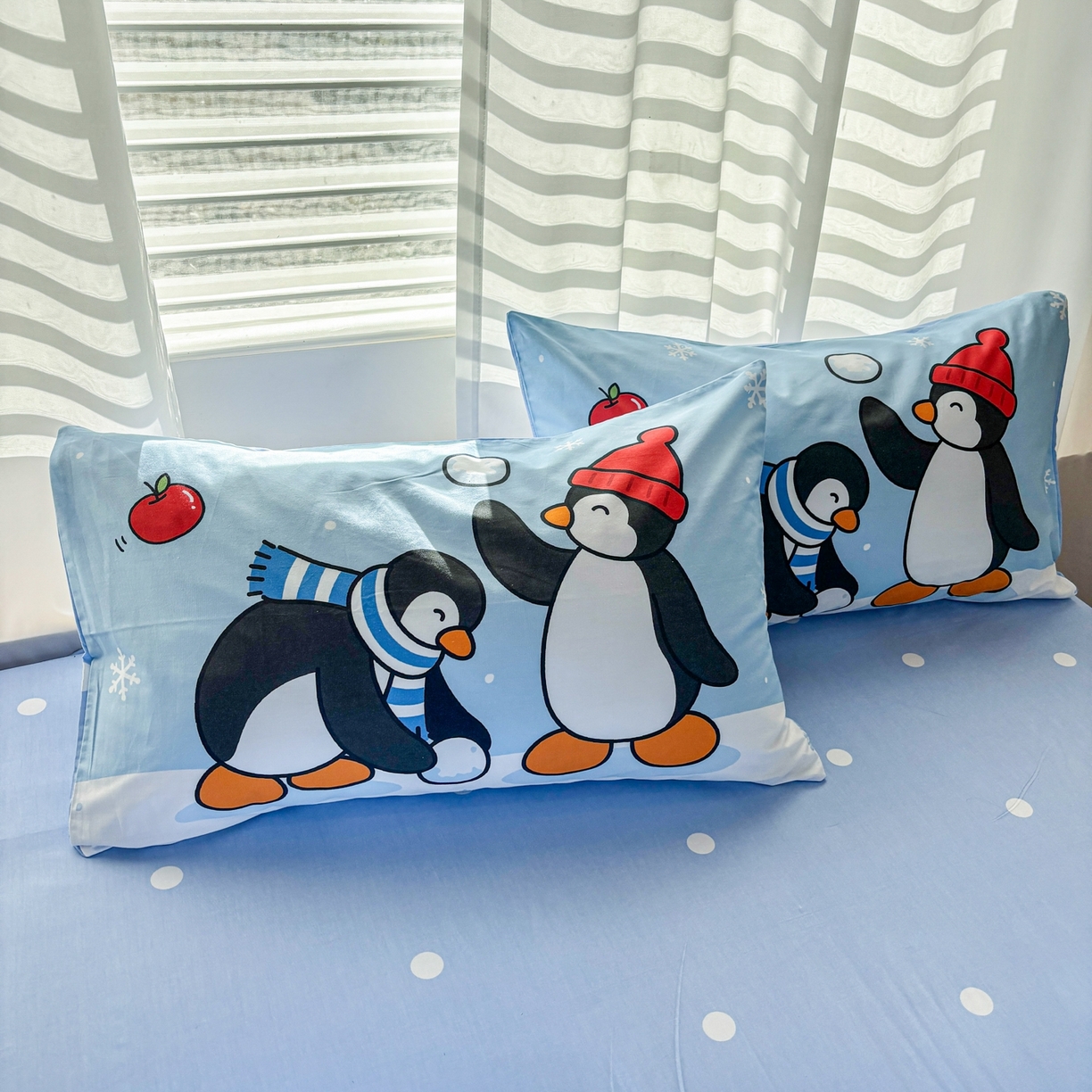 91家纺网 家纺一手货源 找家纺 孩子王家纺 2026新款卡通亲肤活性大版全纯棉专版企鹅系列四件套 冬日企鹅