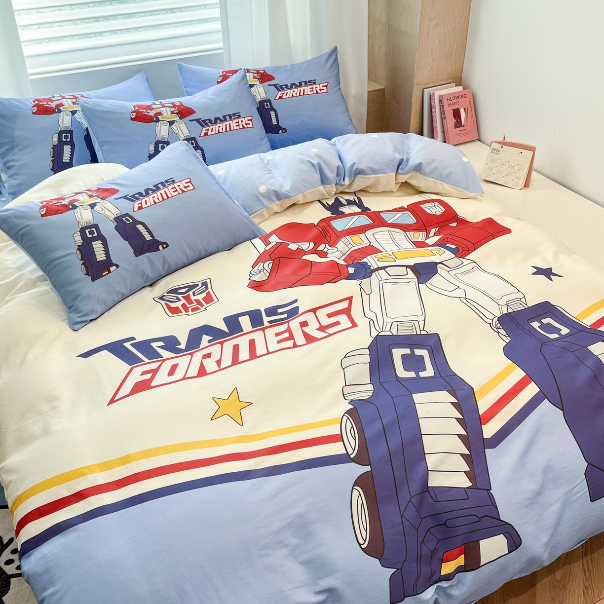 91家纺网 家纺一手货源 找家纺 孩子王家纺 2026新款卡通全棉纯棉正版授权大版变形金刚四件套 超能勇士