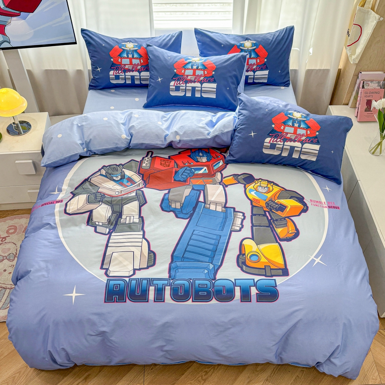 91家纺网 家纺一手货源 找家纺 孩子王家纺 2026新款卡通全棉纯棉正版授权大版变形金刚四件套 三剑客战士