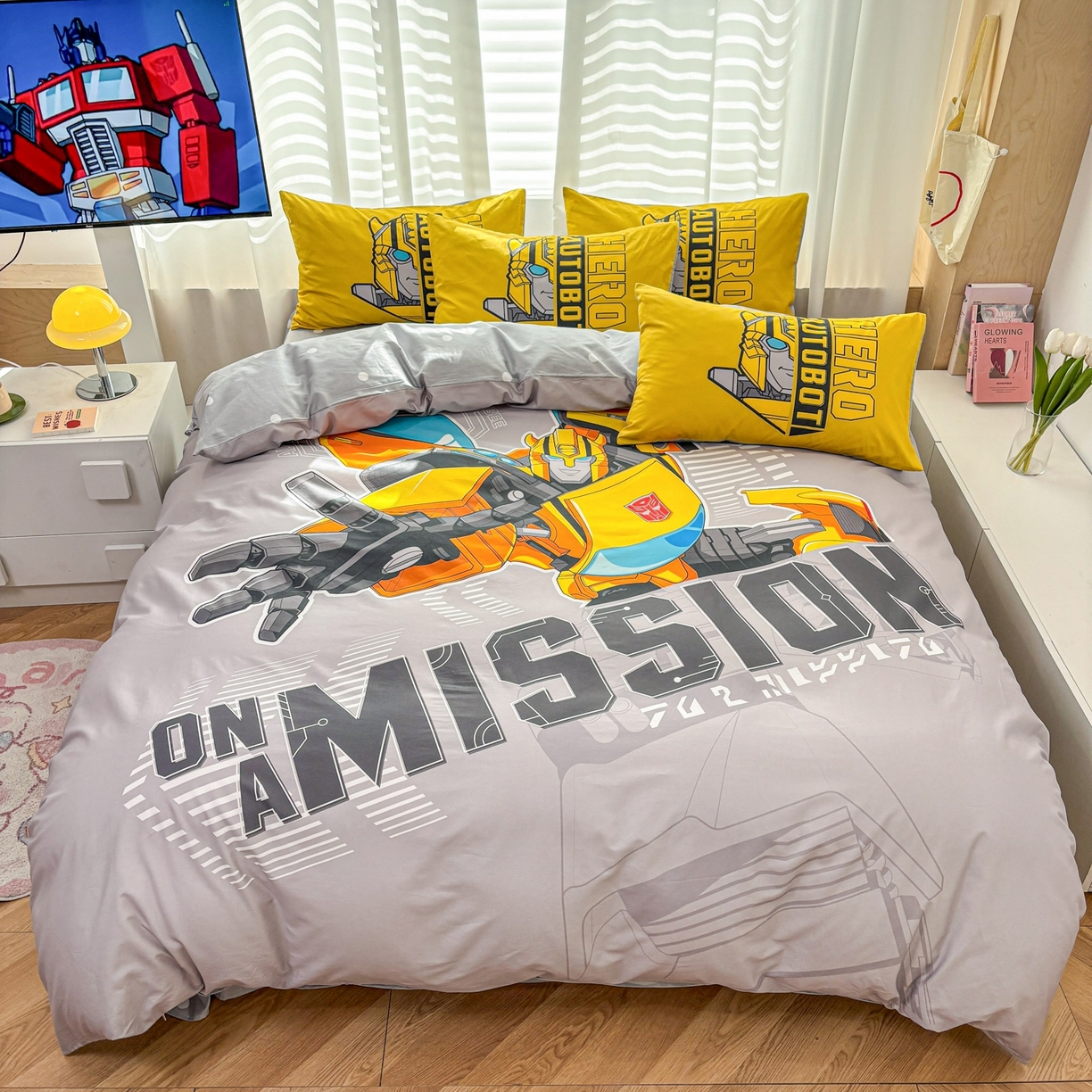 孩子王家纺 2026新款卡通全棉纯棉正版授权大版变形金刚四件套 超能大黄蜂