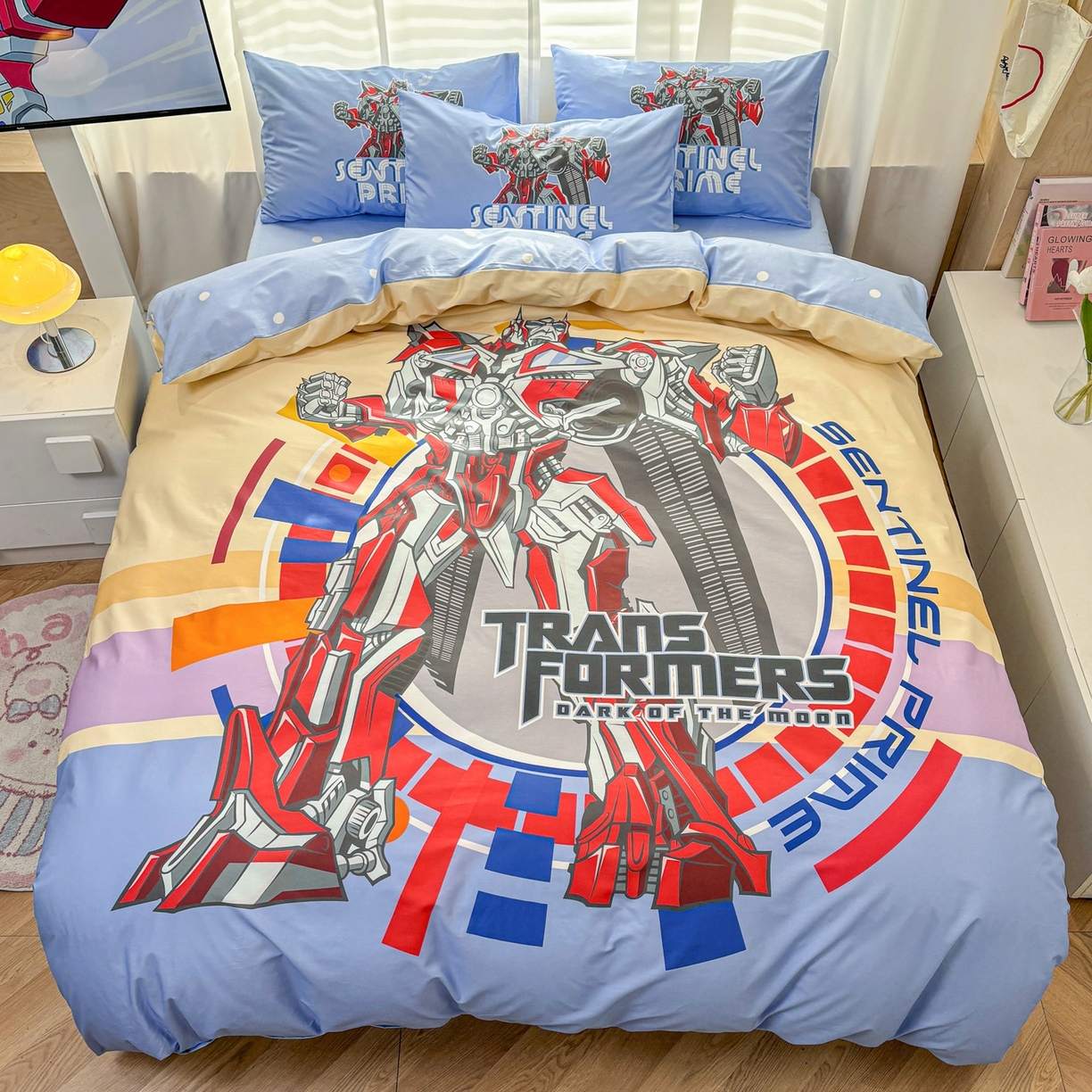 91家纺网 家纺一手货源 找家纺 孩子王家纺 2026新款卡通全棉纯棉正版授权大版变形金刚四件套 热血金刚