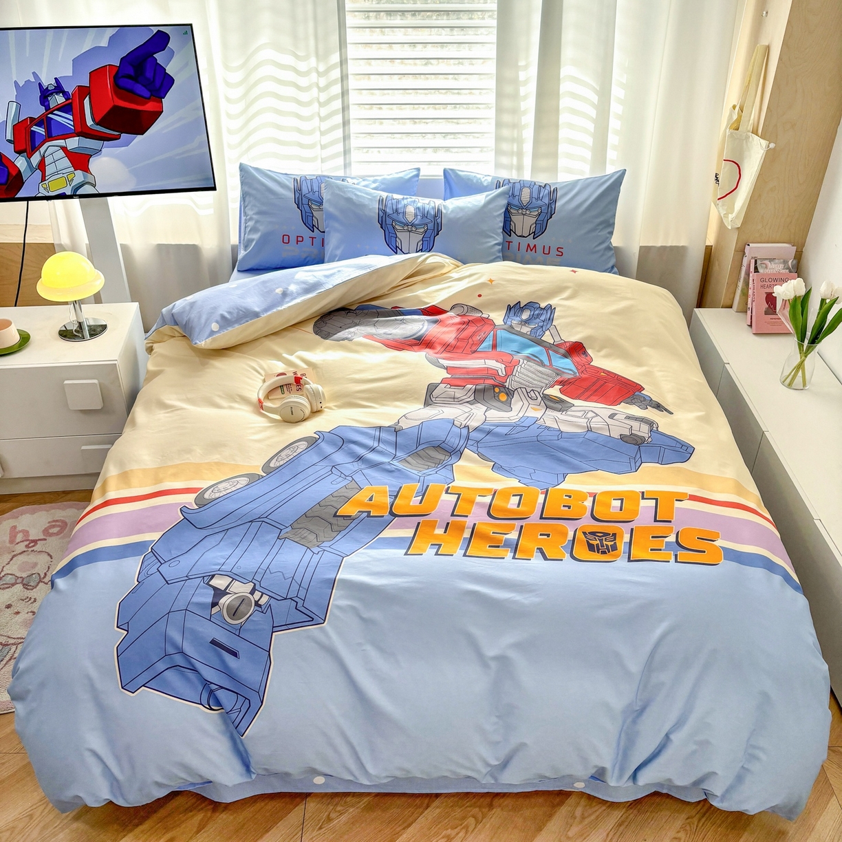 孩子王家纺 2026新款卡通全棉纯棉正版授权大版变形金刚四件套 极速冲锋战士