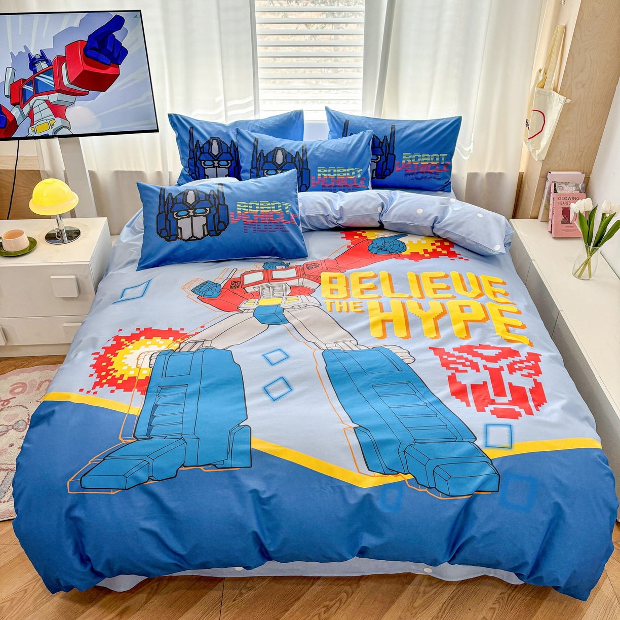 孩子王家纺 2026新款卡通全棉纯棉正版授权大版变形金刚四件套 机甲擎天柱