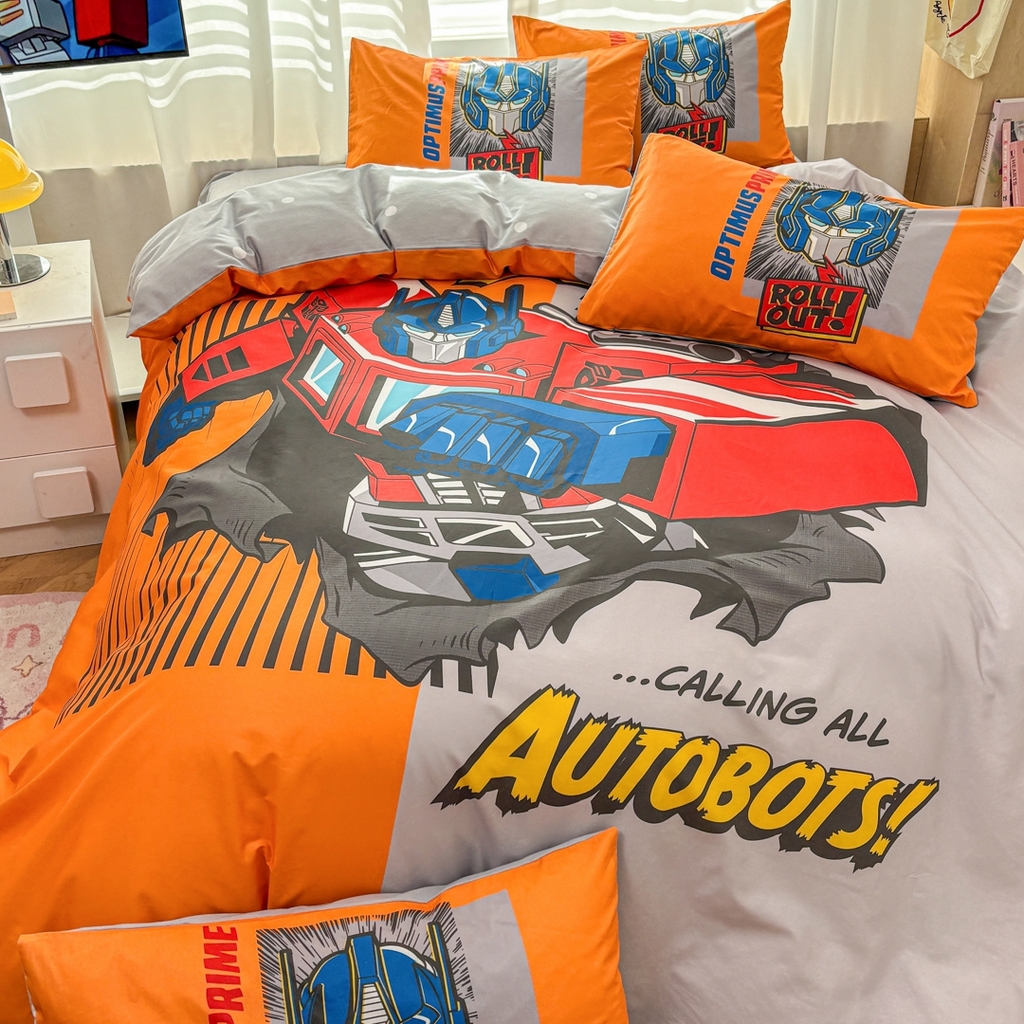 91家纺网 家纺一手货源 找家纺 孩子王家纺 2026新款卡通全棉纯棉正版授权大版变形金刚四件套 战甲擎天柱