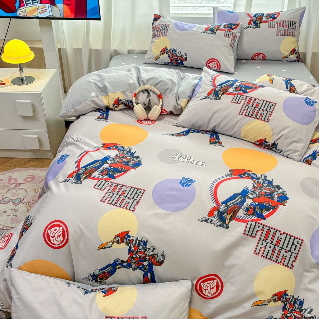 91家纺网 家纺一手货源 找家纺 孩子王家纺 2026新款卡通全棉纯棉正版授权大版变形金刚四件套 变形机甲